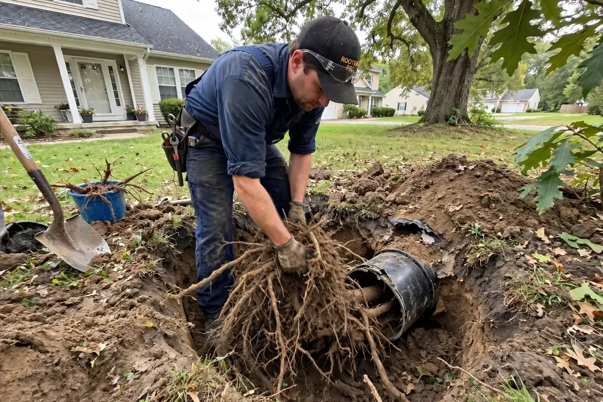 Tree roots being removed from a sewer pipe in Covina CA