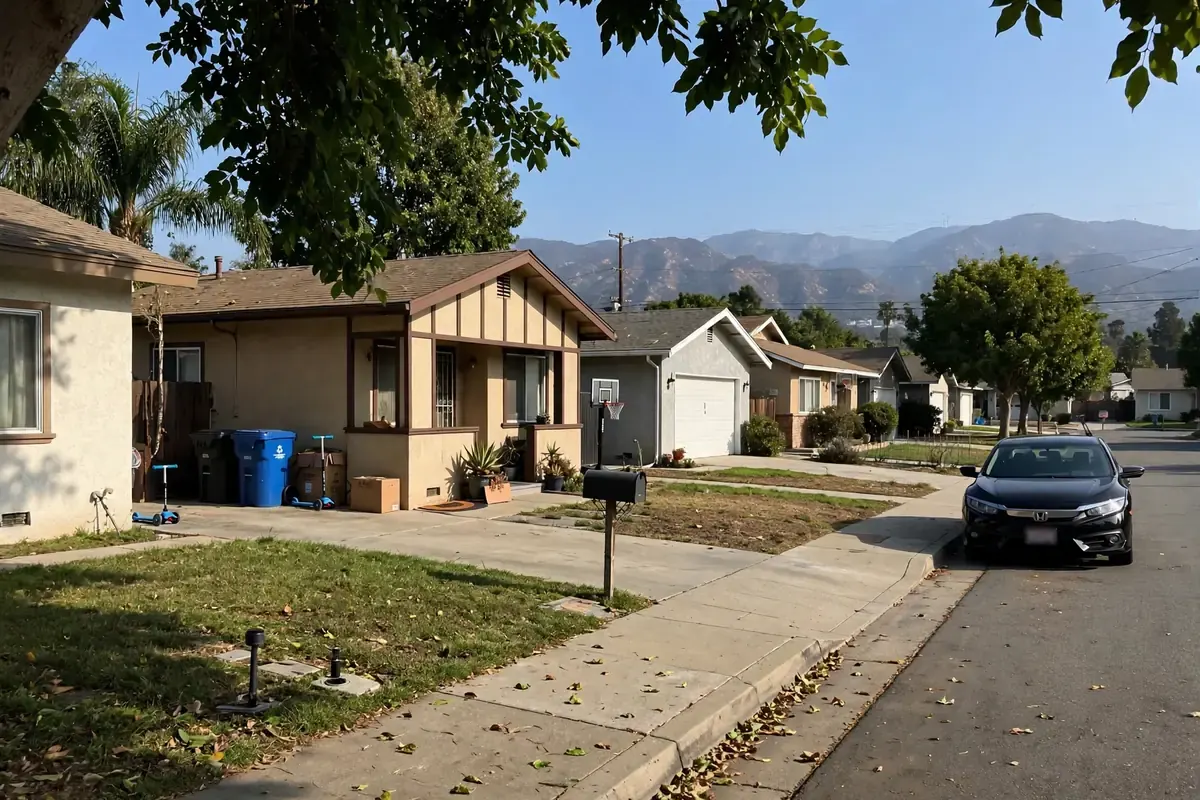 Quiet Charter Oak street with mid-century ranch homes and mature trees
