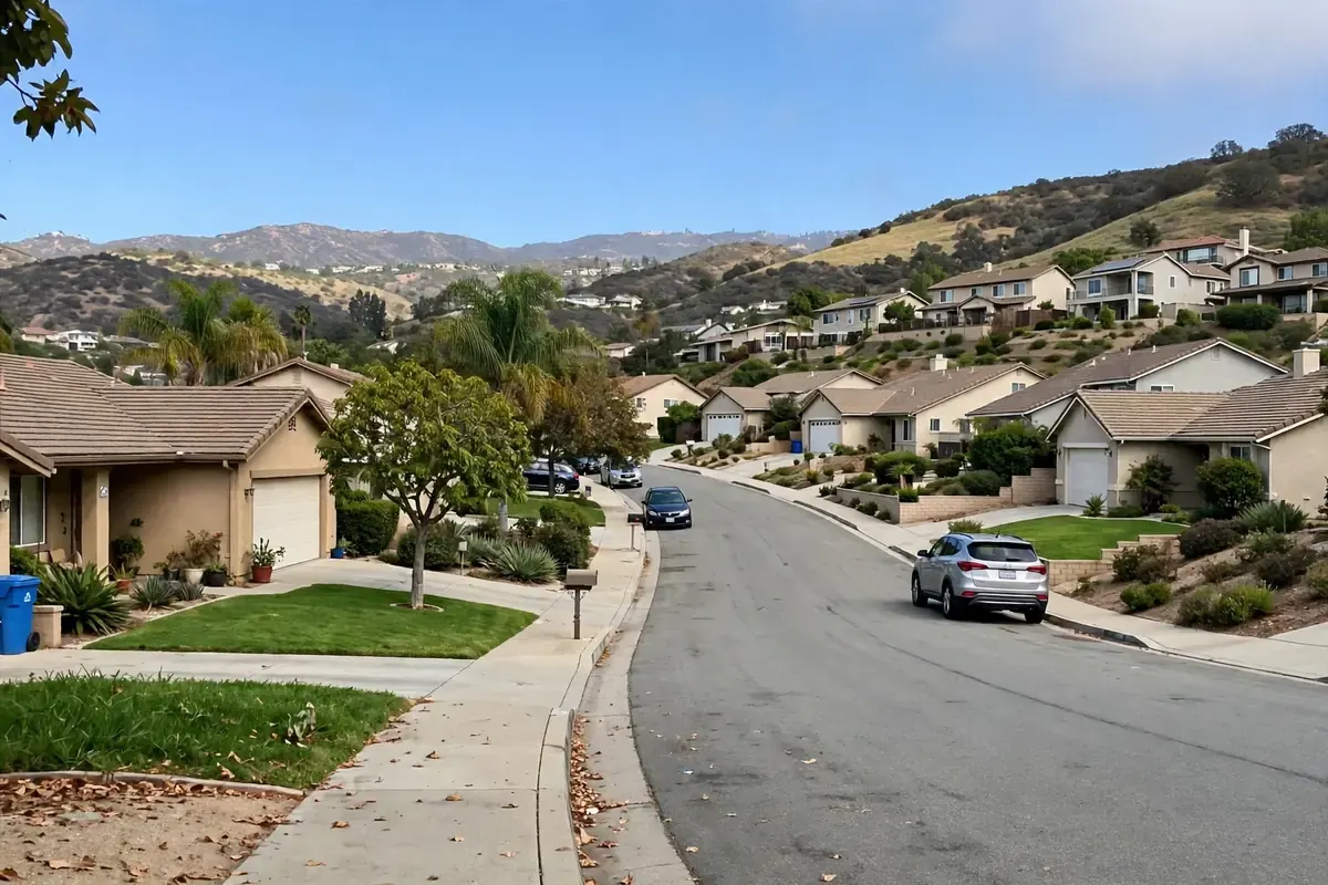 Suburban tract homes in the rolling hills of Diamond Bar CA