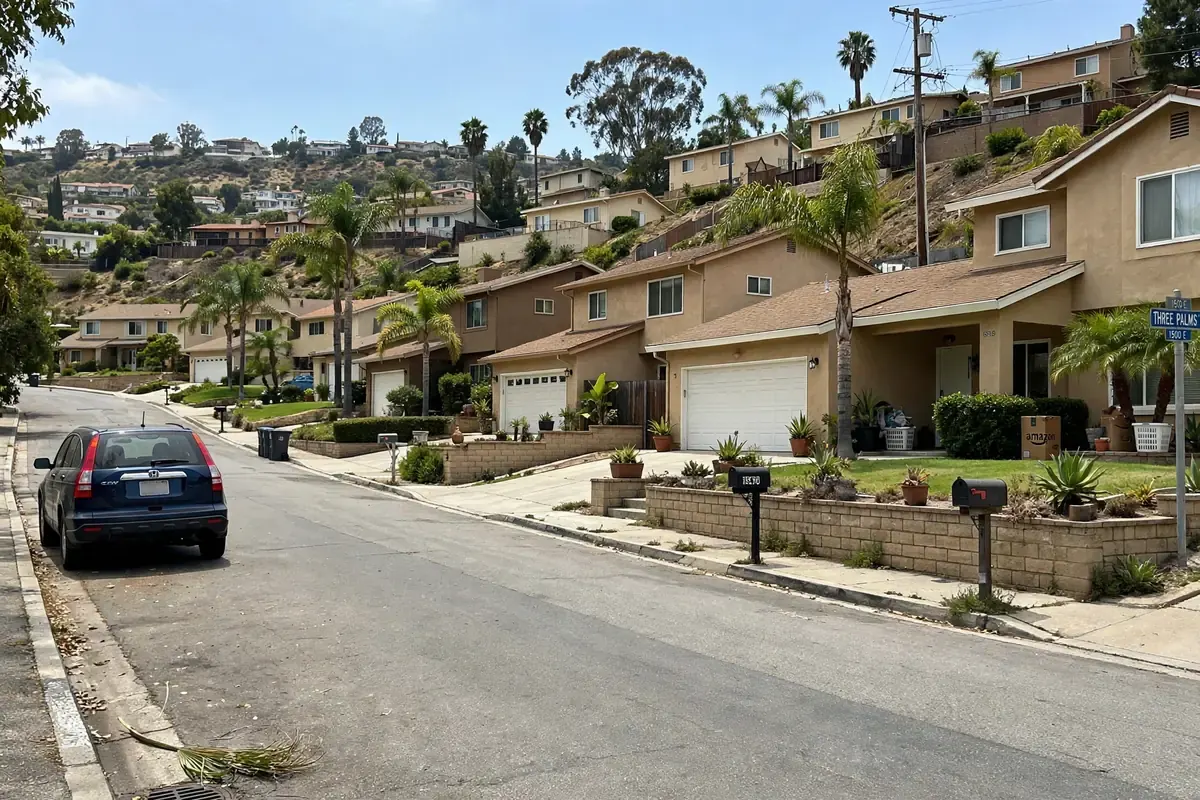 Hacienda Heights hillside homes with terraced yards in the Puente Hills