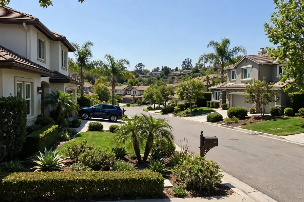 Hillside estate homes with long driveways in Walnut CA